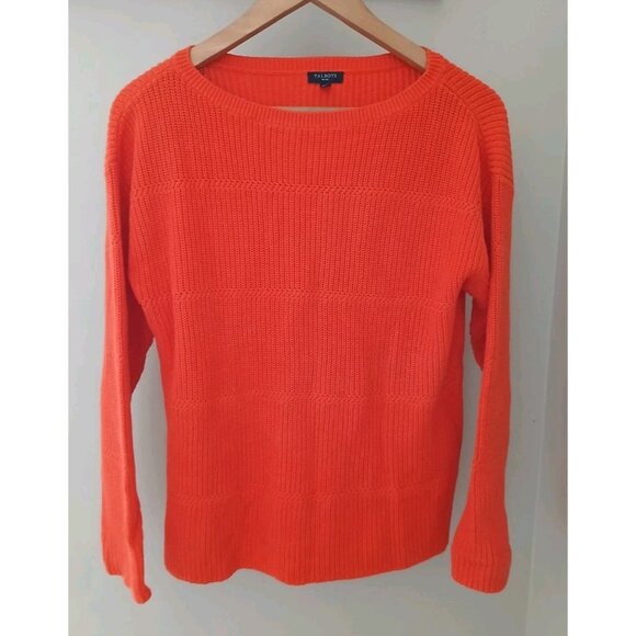 Talbots Boat Neck Pima Cotton Sweater Size Medium Petite Orange Ribbed - Picture 1 of 9